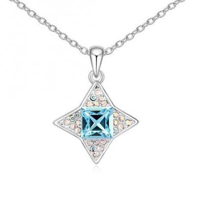 Silver Tone Aquamarine Star of the Sea with Rainbow Crystal Accent 18 inch.JPG